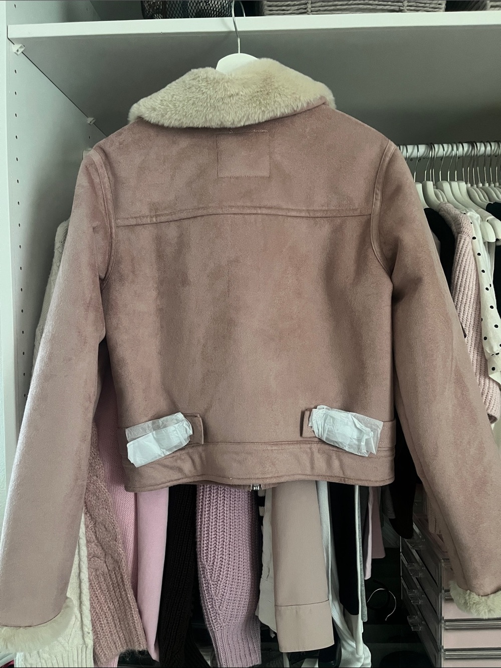 Hollister Blush Faux-Suede Jacket with Cream Faux Fur Collar - Size Small - Picture 9 of 9